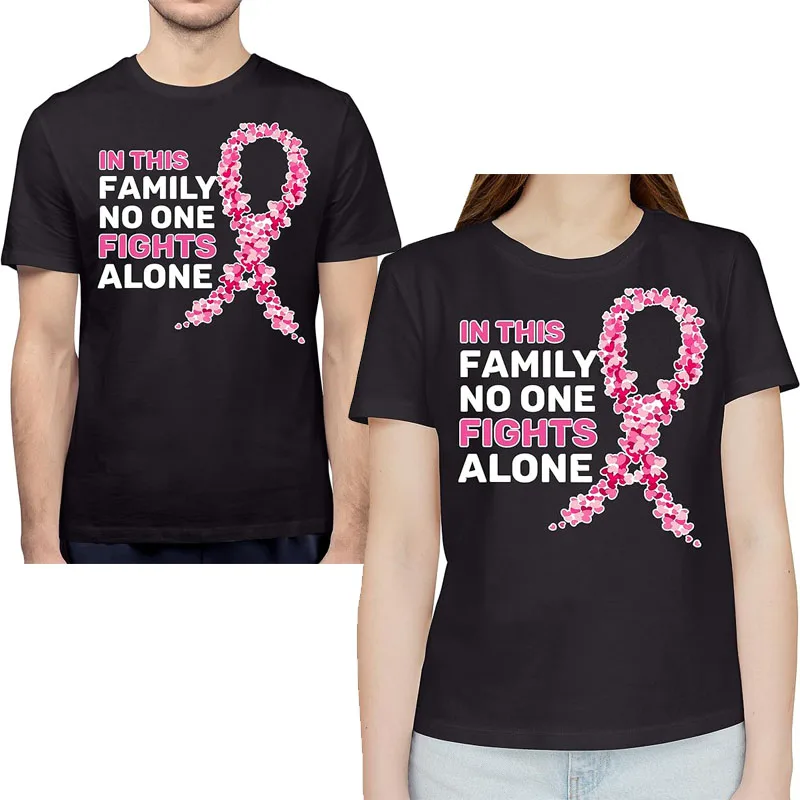 

In This Family No One Fight Alone T-Shirt | Breast Cancer Awareness Shirts for Women/Men Family Matching Pink Ribbon Saying Tee