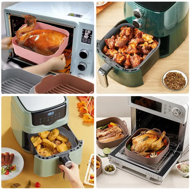 Air Fryer Pot Silicone Tray BPA Free BBQ Barbecue Pad Plate Airfryer Oven  Baking Mold Pot Food Safe Reusable Kitchen Accessory - AliExpress