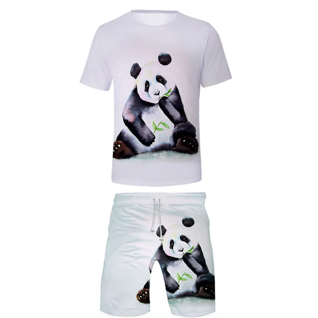 Summer Cute Panda 3D Print T-Shirts Shorts Sets Men's Tracksuits Oversized Short Sleeve T Shirt Pants Set Man Suits Clothing 3