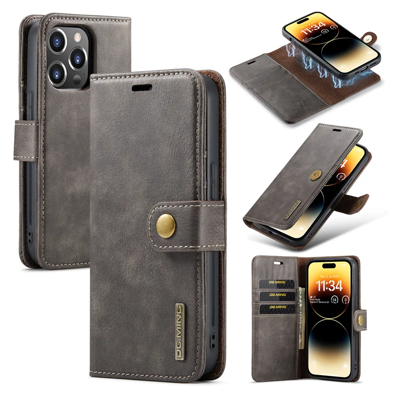 thumbnail image 1 of For iPhone 15 14Pro Max 13 12 11 Pro Max Plus XS X XR Deluxe removable magnetic wallet flip cover cell phone leather case, 1 of 5