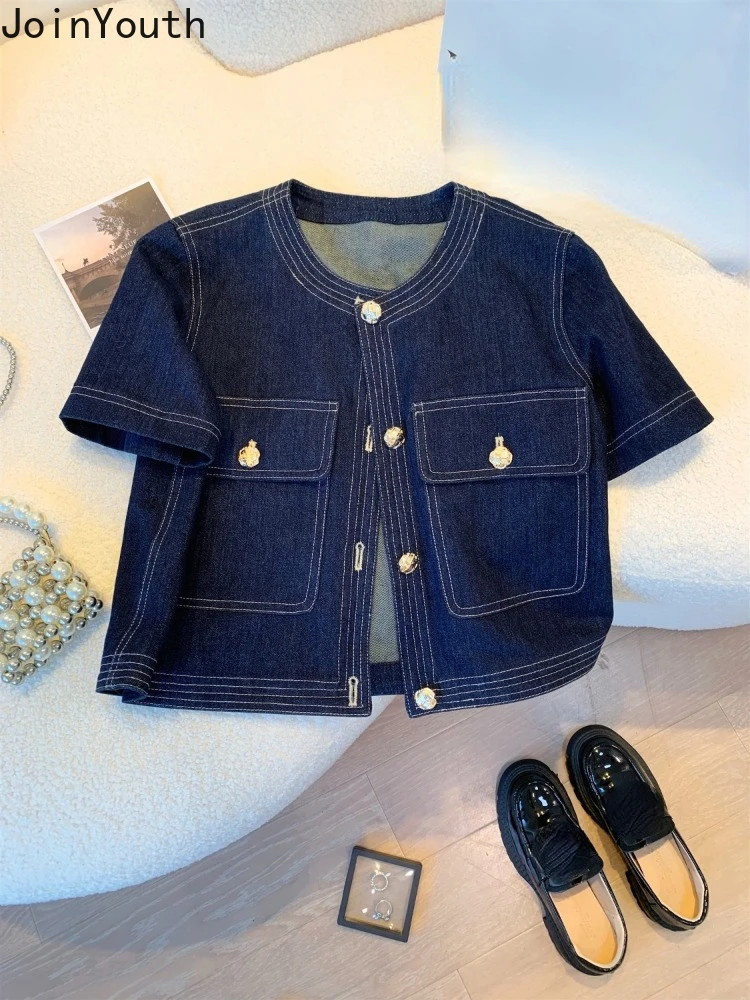 Streetwear Denim Jackets for Women Short Sleeve Summer Jean Jacket Outwear 2025 Ropa Mujer Fashion Vintage Coat Cropped Tops - 3