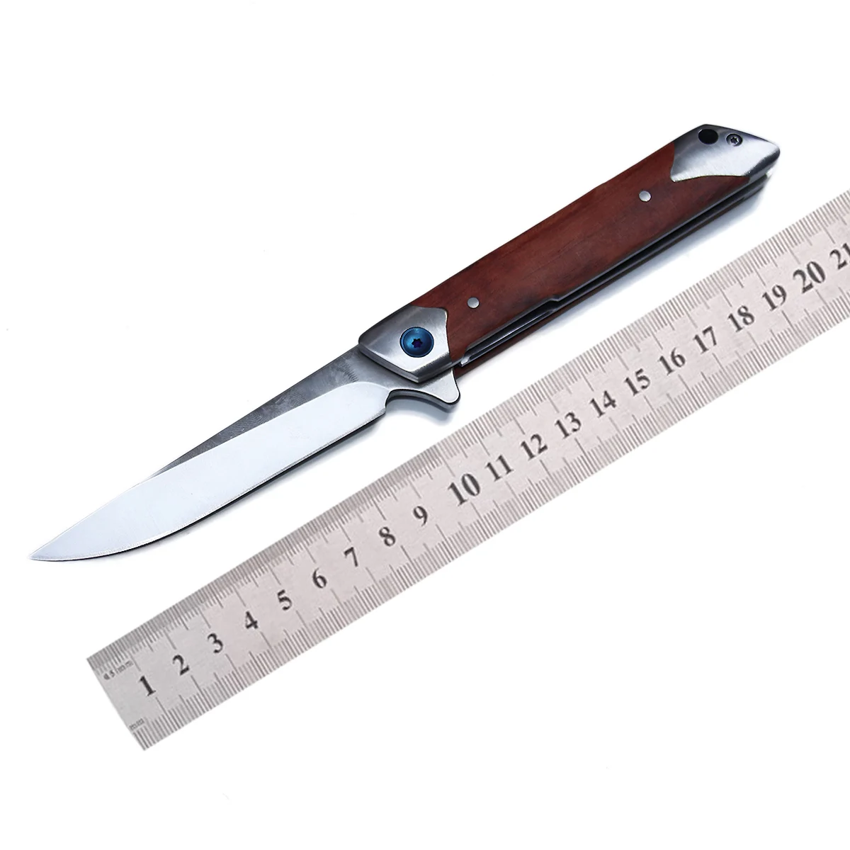 

Ball Bearing Fruit Folding Knife for Camping,EDC Tactical Pocket Knife with Wood Handle CNC Blade - Best Hunting Outdoor Tool