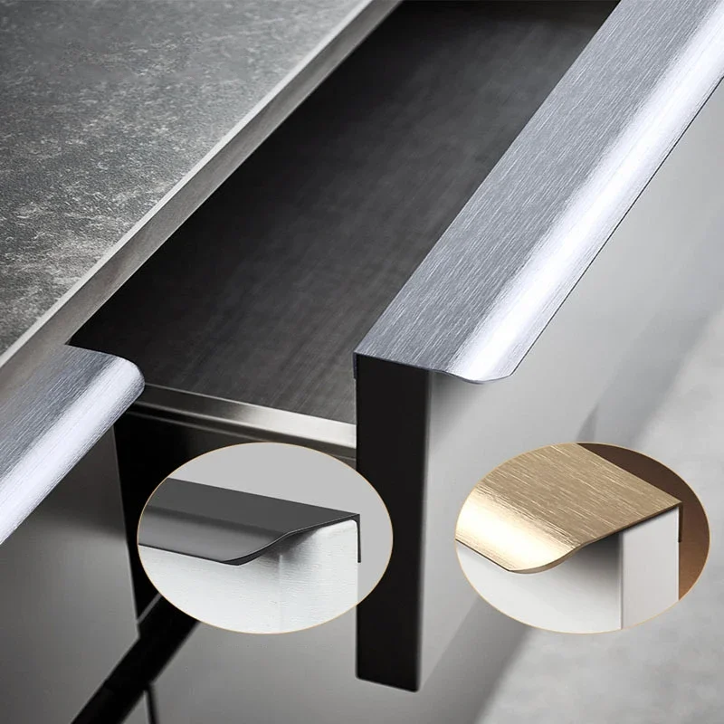 Door Handles 1200mm Black Silver Gold Aluminum Alloy Arc Cabinet Drawer Invisible Long Wardrobe Edge Sealing