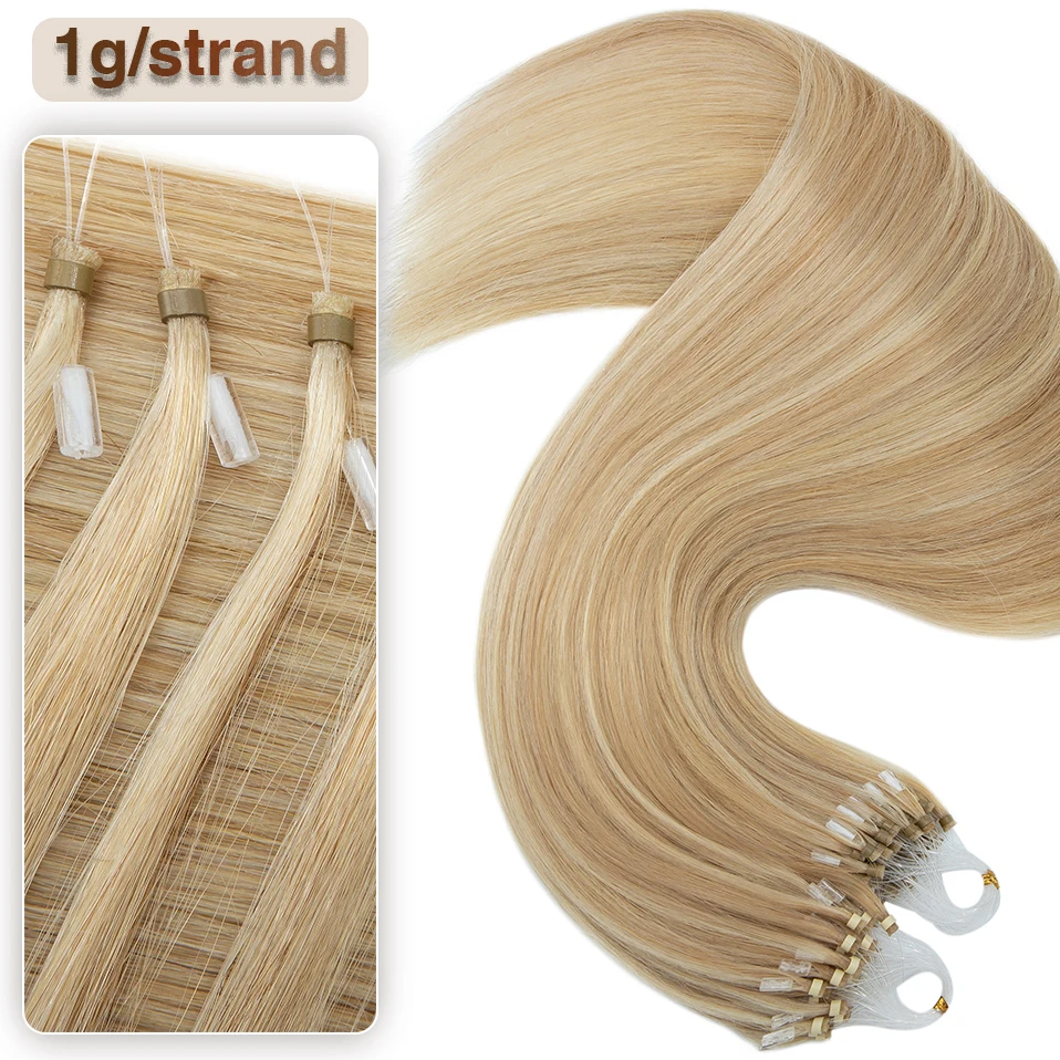 S-noilite Micro Loop Hair Extension Human Hair 1g/strand Micro Link Ring 50pcs Keratin Capsule Straight Thick Natural