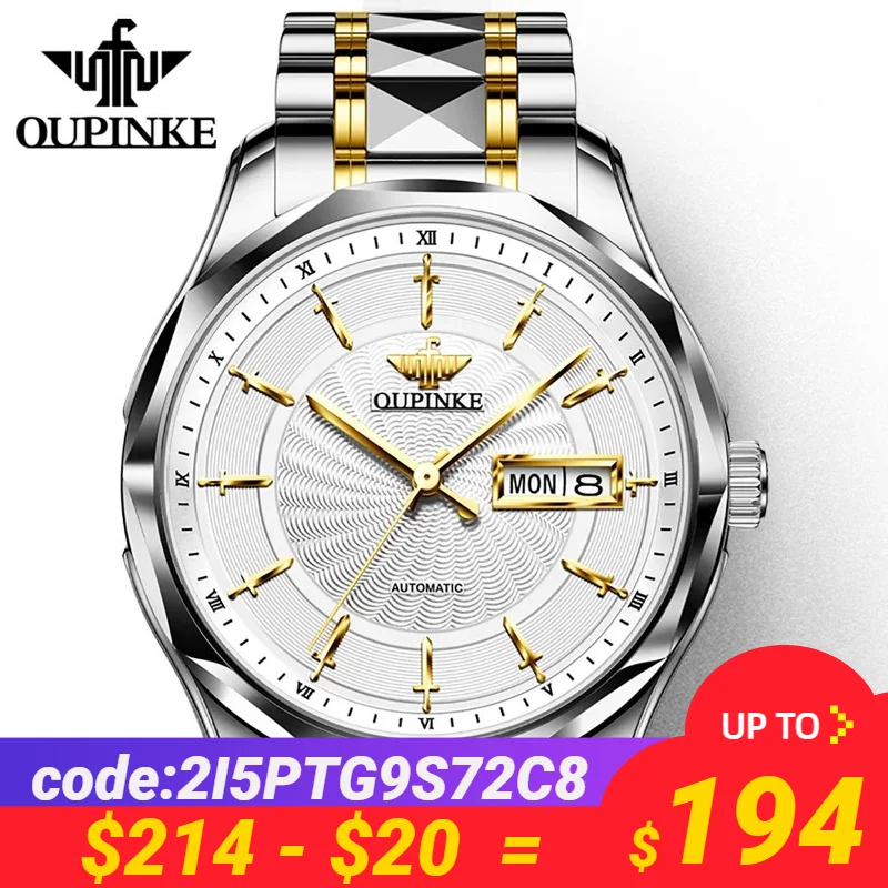 OUPINKE 3172 Japan mechanical movement watch tungsten steel Sapphire Crystal Genuine Automatic Mechanical Watch for Men Original