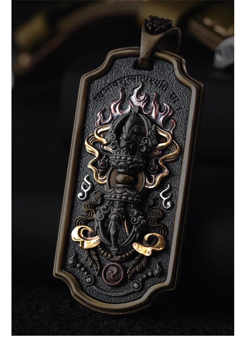 Ethnische Stil Relief Flamme Vajra Stößel Anhänger Halskette Für Männer Schmuck Segen Abwehr Böse Amulett Halskette Männliche Halsband Geschenk – Detail 8