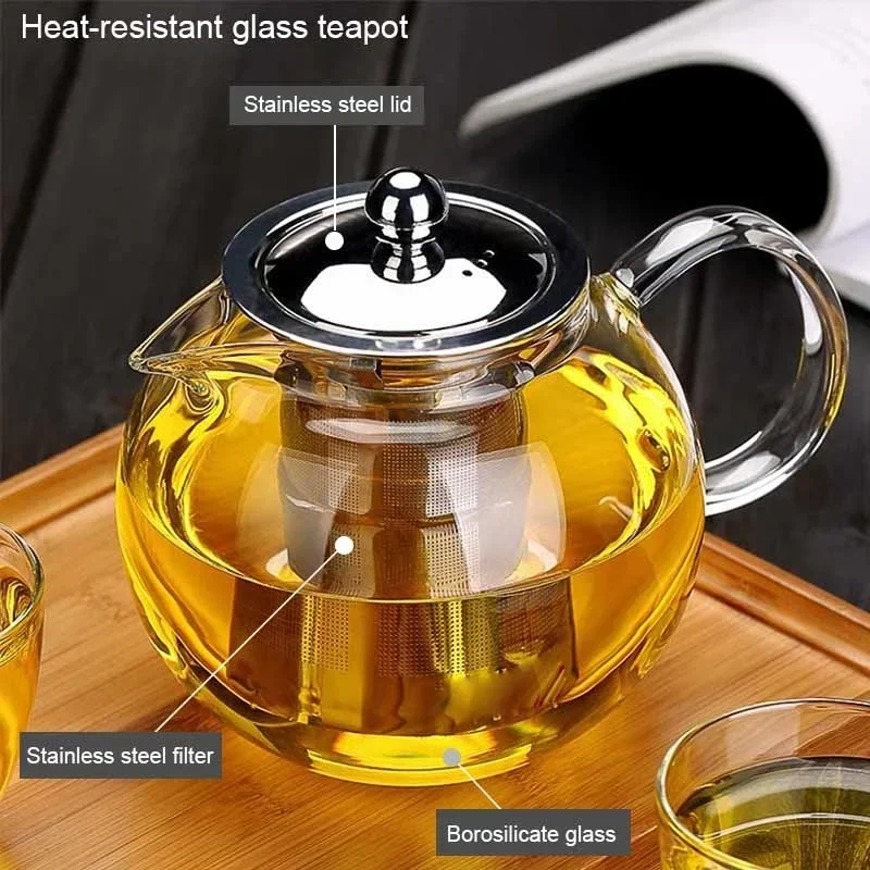 Borosilicate Glass Teapot With Removable Infuser Filter Heat Resistant Glass Teapot Cup Set Flower Puer Oolong Tea Kettle, 1Pc