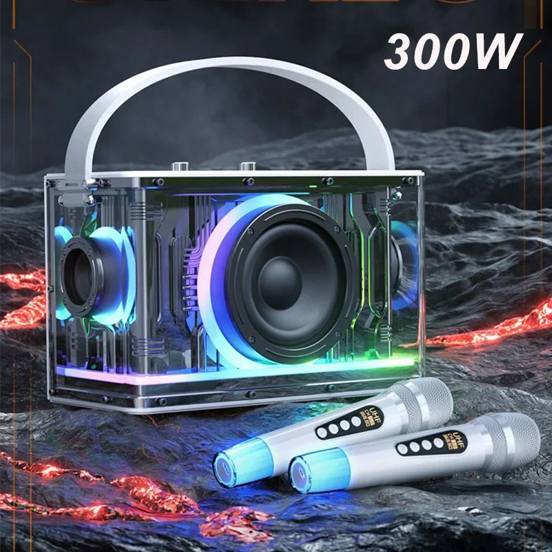 300 Peak Power Karaoke Bluetooth Speaker With Wireless Mic Transparent Mecha Style Portable Party Gaming Music Audio HIFI 3