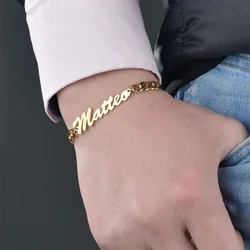 Classical Personalized Custom Name Bracelet Stainless Steel Handmade Cuban Gold Chain Logo Engraved Name Bracelet Women Jewelry