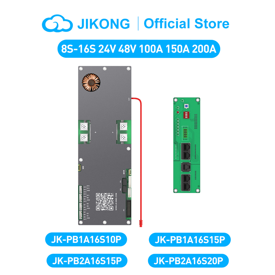 JIKONG BMS 24V 48V 100A 150A 200A 8S/16S  LiFePo4 Li-Ion Battery  Household Energy BMS to Inverter Active balancer 1A 2A