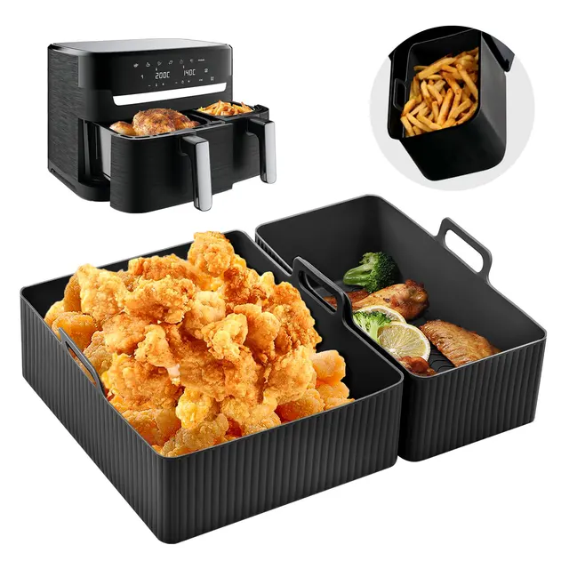 2pcs/Set Silicone Air Fryer Mat AirFryer Baking Pan Mold Reusable Oven Baking Tray Pad Non-stick Tray Air Fryer Accessories