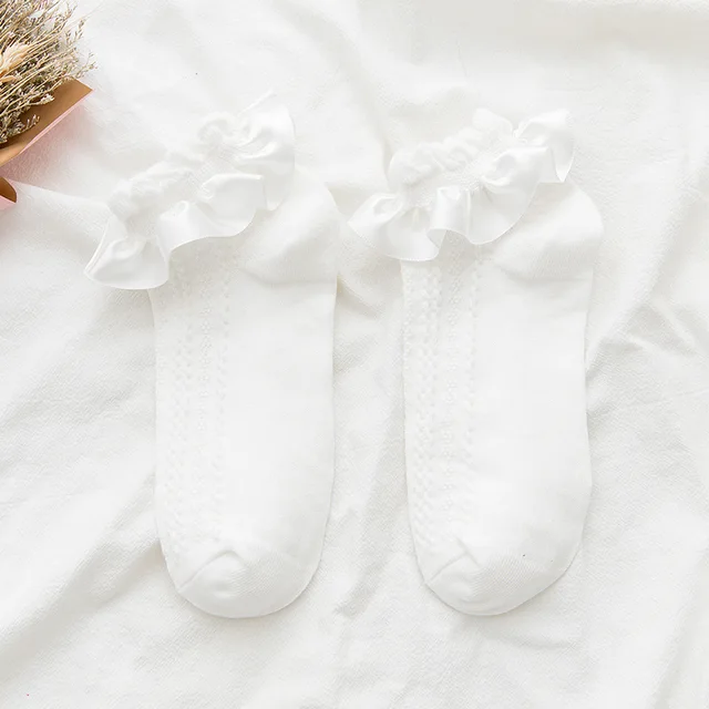 Summer Thin Section Lolita Maiden Sweet Wind Solid Color Aldult Sock Lace Clothing Accessories Twisted Low-cut Daily Necessities White twist