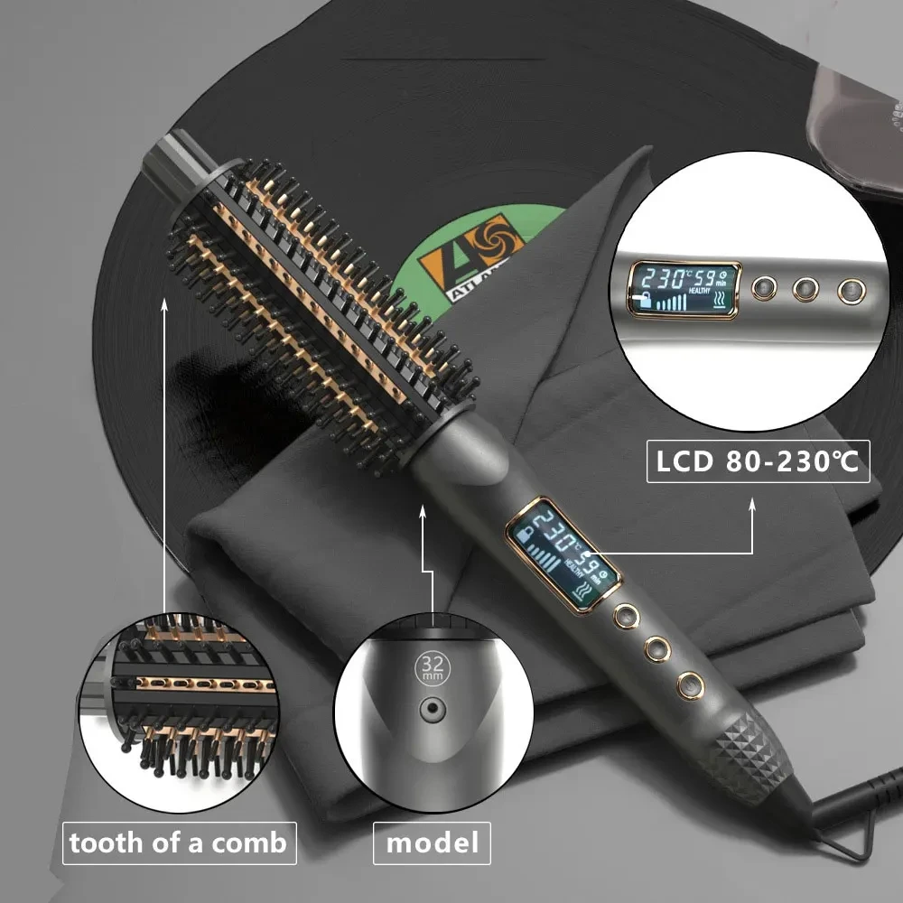 Double PTC Curling Iron Brush Ceramic Ionic Hair Curler Straightener Anti-Scald Volumizing Hair Heated Brush Electric Hot Comb