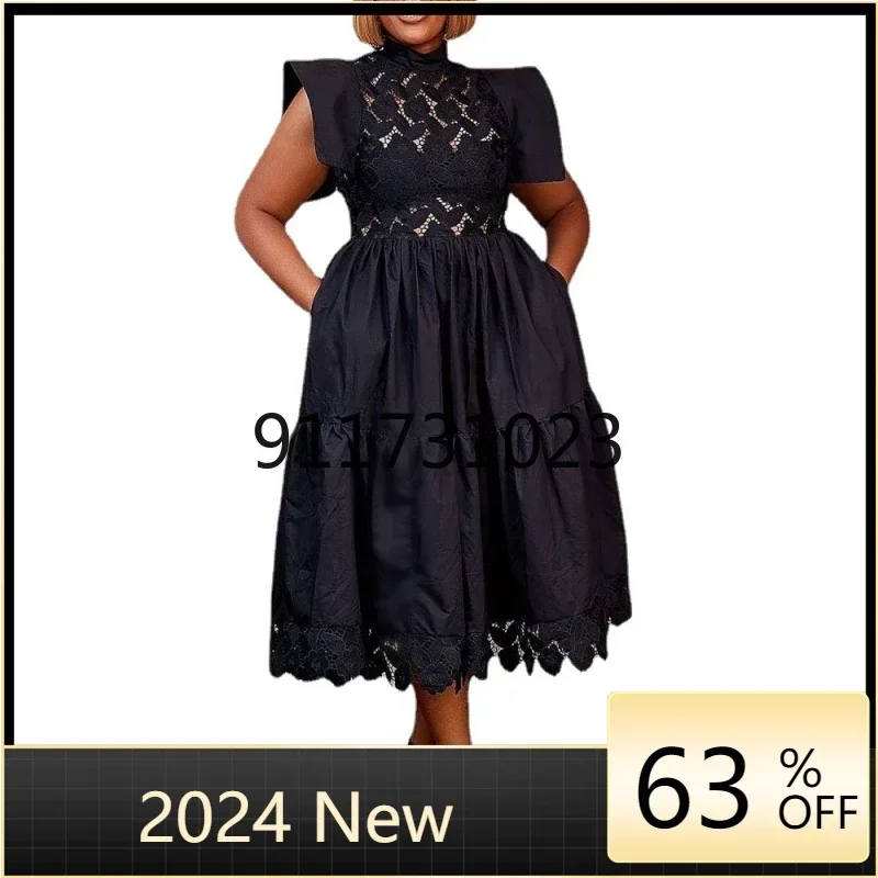 

2024 Dashiki Patchwork Pleated African Clothes dress Africa Clothing Christmas Robe African Black Dresses For Women Dress