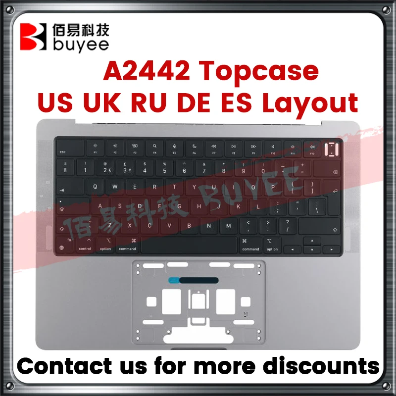 Originale Nuovo A2442 Palmrest Top Case Per Macbook Pro Retina 14.2 "A2442 Us Uk Russian Germany Tastiera Spagnola 2021 Grigio Argento
