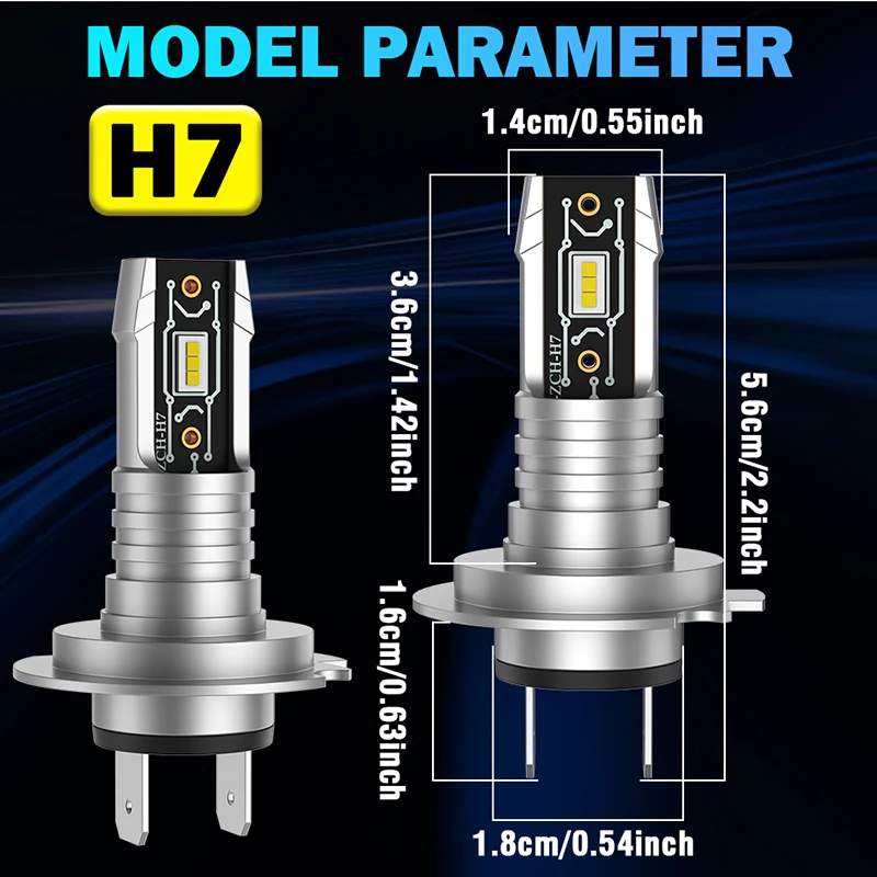 2개입 LED H7 헤드라이트 전구 300W 30000LM 자동차 라이트 5570 CSP 칩 STG 상하향등 6000K 1:1 미니 사이즈 플러그 앤 플레이 12V 24V