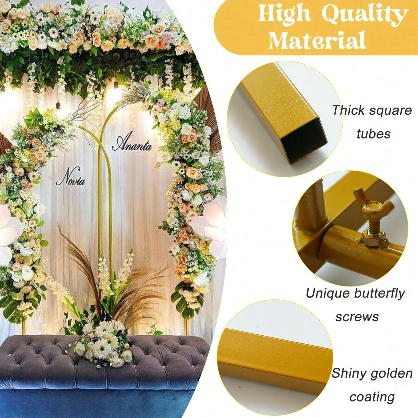 1pc-Wedding Arch Backdrop Stand, Balloon Arch Stand, Metal Arch for Birthday Party,Ceremony Decoration Backdrop Door Frame Gold