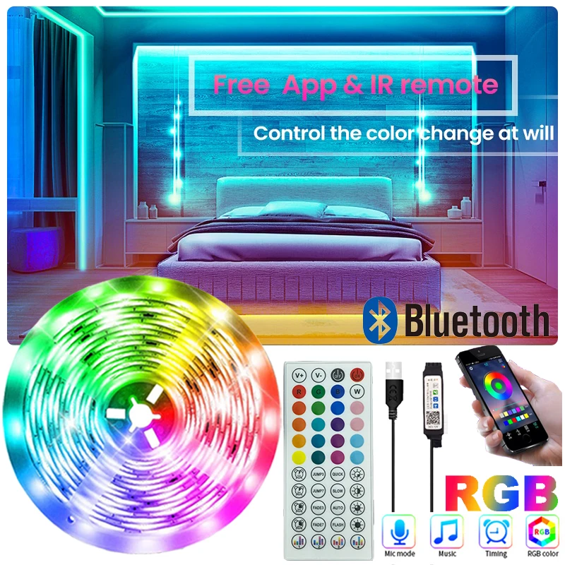 5050 RGB LED Strip Lights for Bedroom Bluetooth Lamp for Screen TV Backlight Room Decor Color Change LED Neon Lights Music Sync led lights for tv computer monitor backlight 1m 2m 3m 4m music dynamic dance strips lamp smd5050 rgb strip light