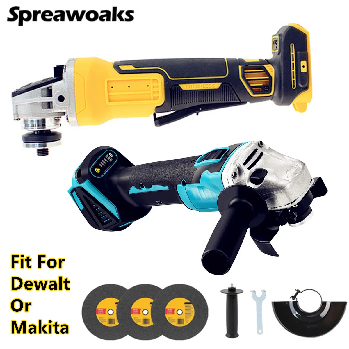 

Brushless Angle Grinder Fit For Dewalt / Makita 18V 20V Battery 125mm 3 Gears M14 Electric Polishing Cutting Power Tools