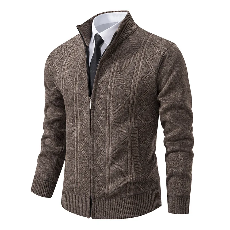 thumbnail image 1 of Chaqueta tipo cárdigan de punto de polar para hombre, suéter grueso de cuello alto y manga larga, 1 of 5