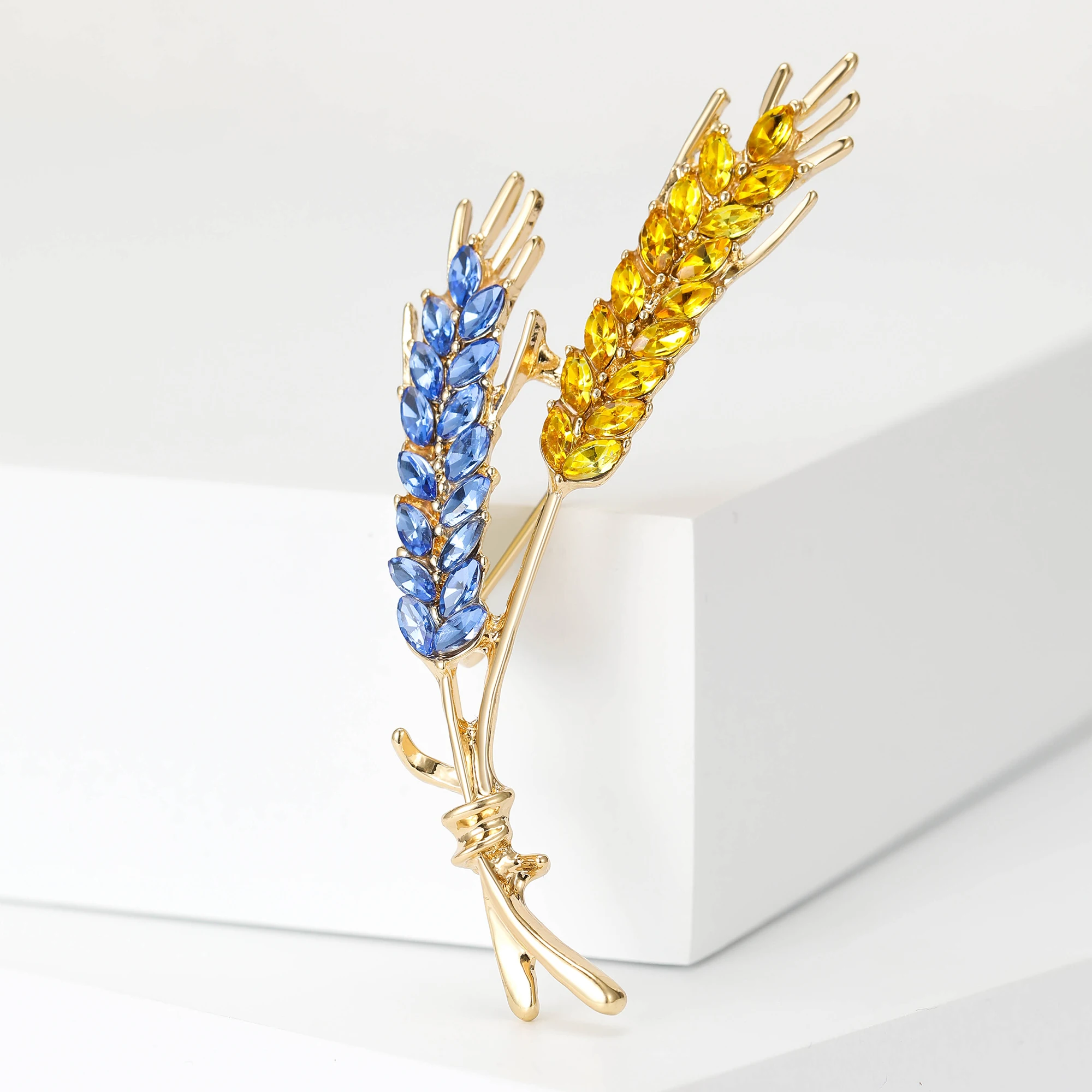 Ear of Wheat Brooches Rhinestone Plant Pins 5-Color Unisex Casual Accessories Gifts for Women