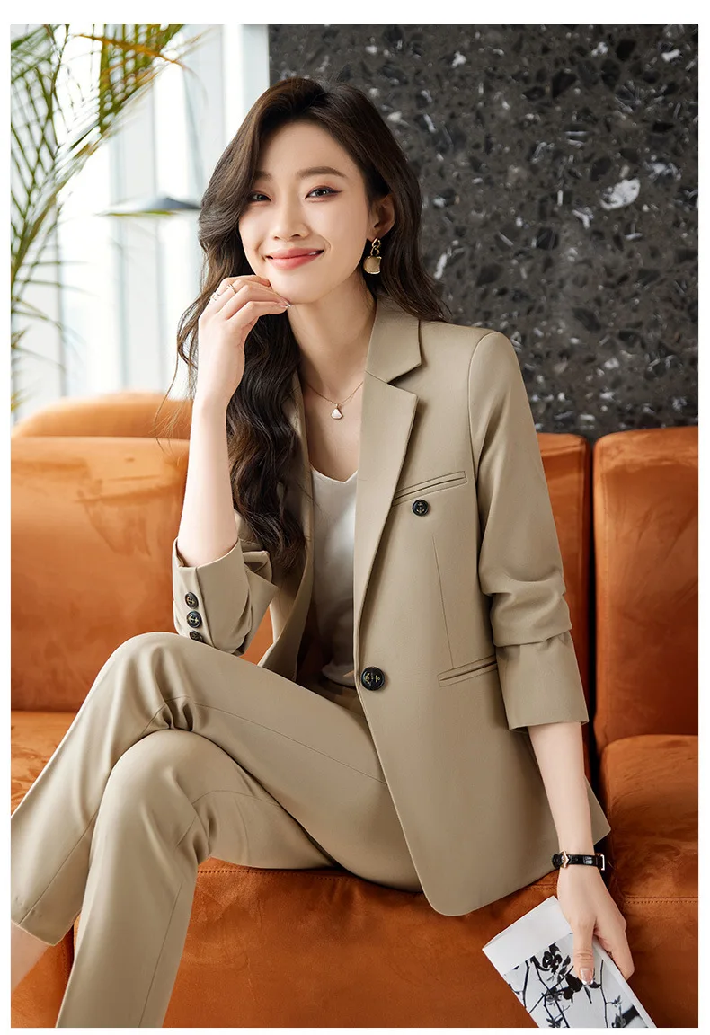 Women Olive Front Button Blazer With Palazzo Pants