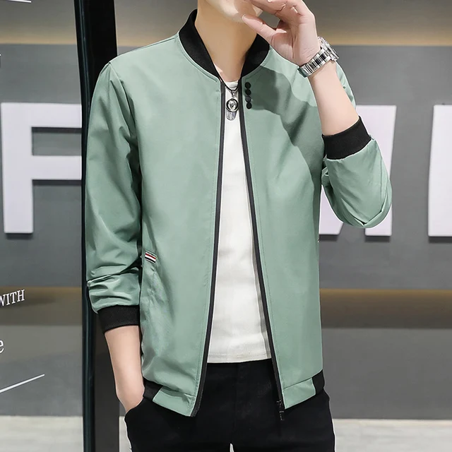Spring and Autumn New Men's Jacket Coat Simple Solid Baseball Neck Zipper Windbreaker Coat Cycling Coat 3