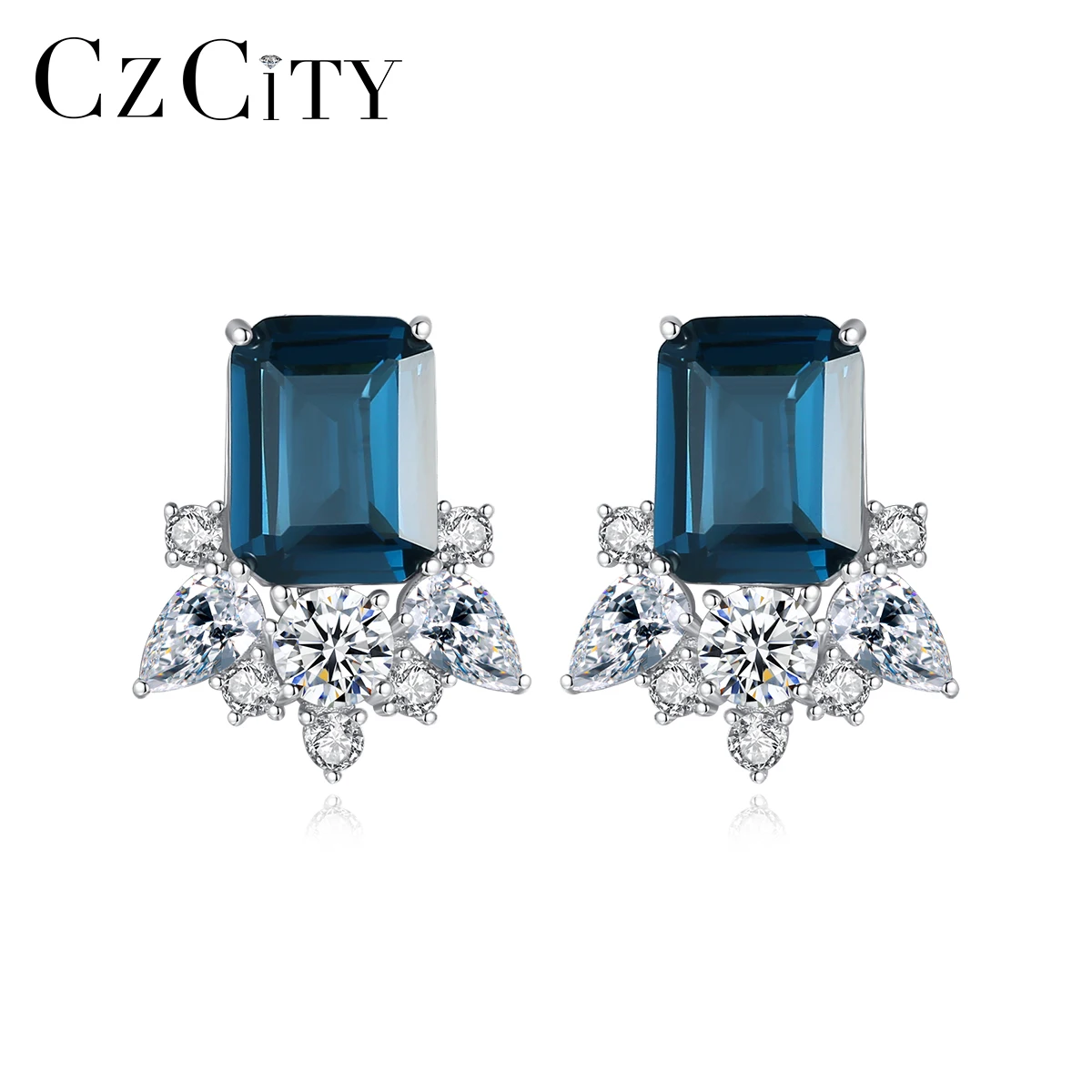 Eleganti orecchini a bottone in argento con pietre preziose quadrate, classici accessori per matrimoni, feste nuziali_voghion.com