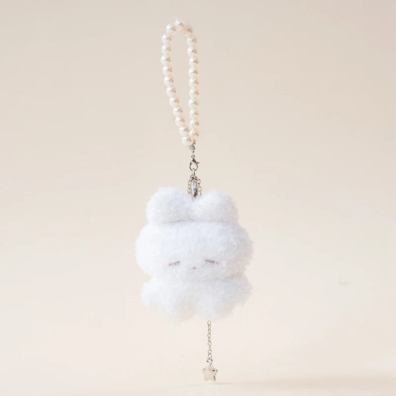 Adorable Fluffy Bunny Plush Keychain with Pearl Chain Decor