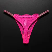 String en dentelle Sexy orné de cristaux, sous-vêtements respirants à dos en T pour femmes européennes, dos en T Transparent, grande taille S-XL 4