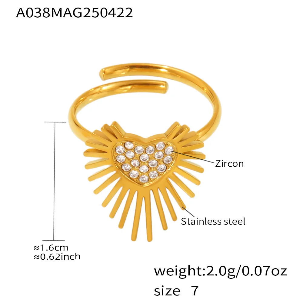 Glänzender herzförmiger Zirkonring für Damen, hochwertiger Edelstahl, 18 Karat Goldfarbe und Silber, Paar-Dating-Ring, luxuriöser Schmuck – Detail 6