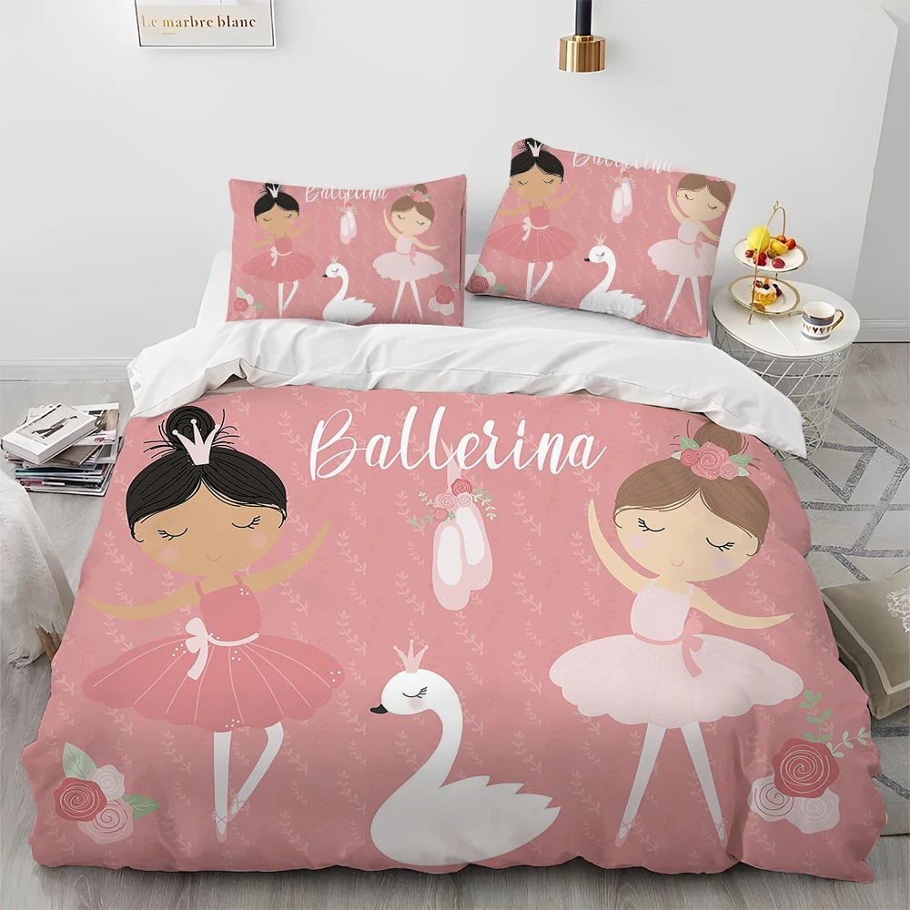 Cartoon Cute Ballet Girl Ballerina Comforter Bedding Set,Duvet Cover Bed Set Quilt Cover Pillowcase,Queen Size Bedding Set Kids 5
