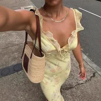 Kendall Flower Printed Low-Cut Maxi Dress 3