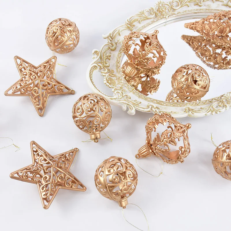 4/8Pcs Christmas Ball Ornaments Gold Hollow Star Pendant Christmas Tree Hanging Decoration for Home 2025 New Year Navidad Gifts