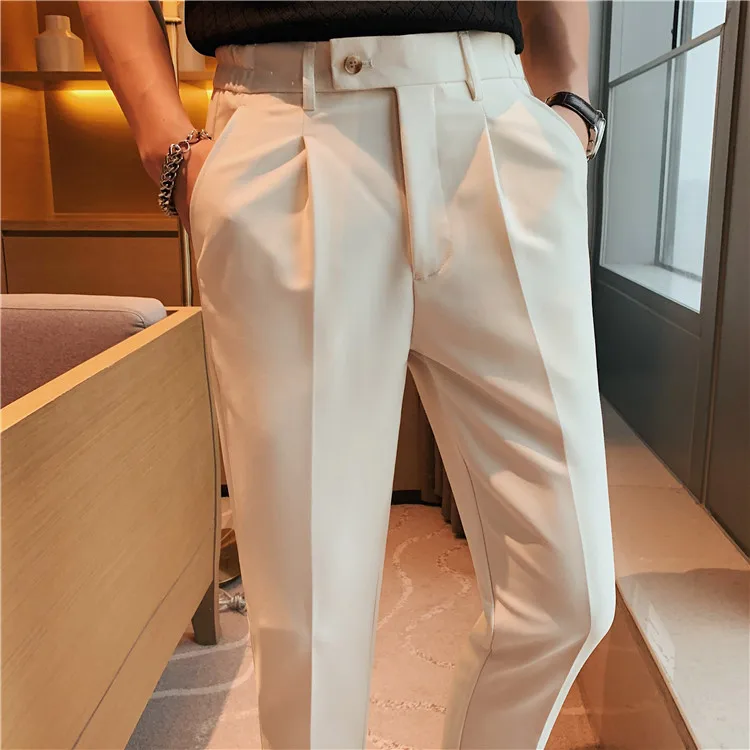 negócios casuais calças masculinas sólido ajuste calças