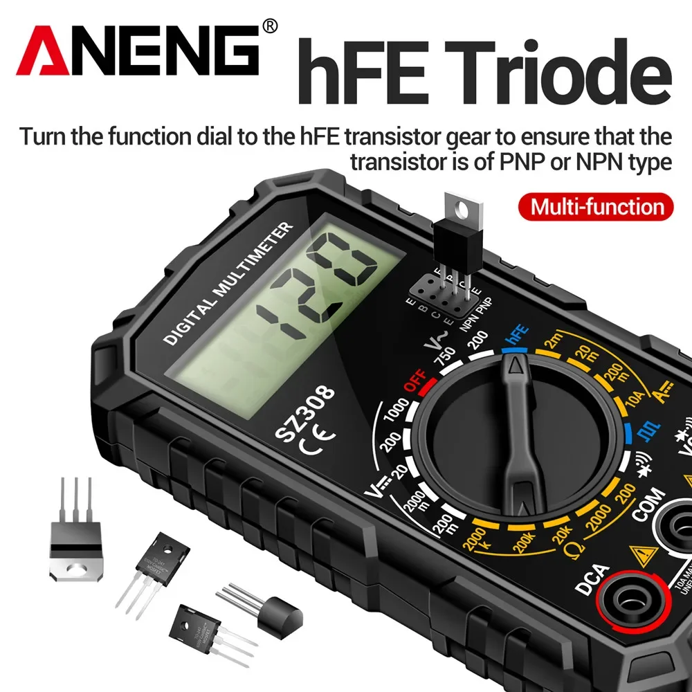 SZ308 Multifunction Multimeter Diode HFE Triode Tester AC/DC Voltage Resistance Current Tester Electrical Instruments Multimeter
