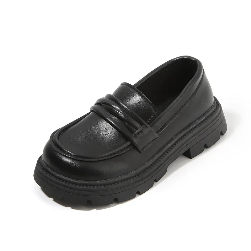 Leather Kids Slip On Shoes Black Casual Loafers