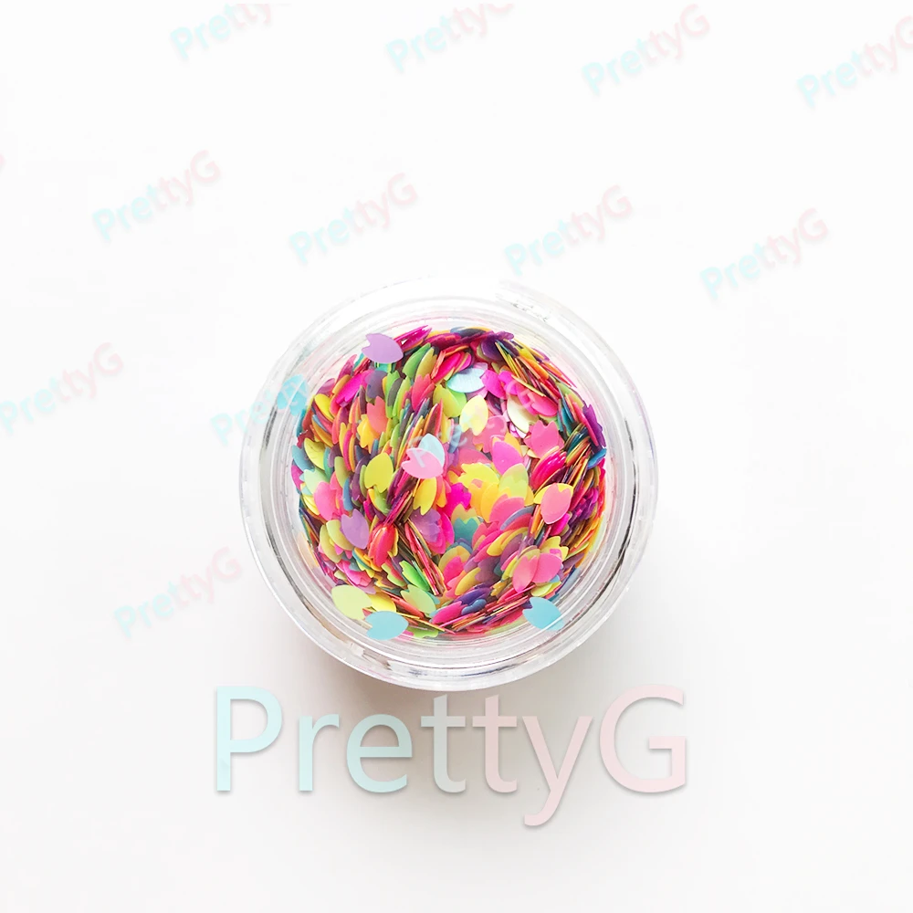 PrettyG 6색 세트 박스 3mm 미니 꽃잎 네온 형광 글리터 스팽글 레인보우 블라썸 루미너스 네일 아트 장식