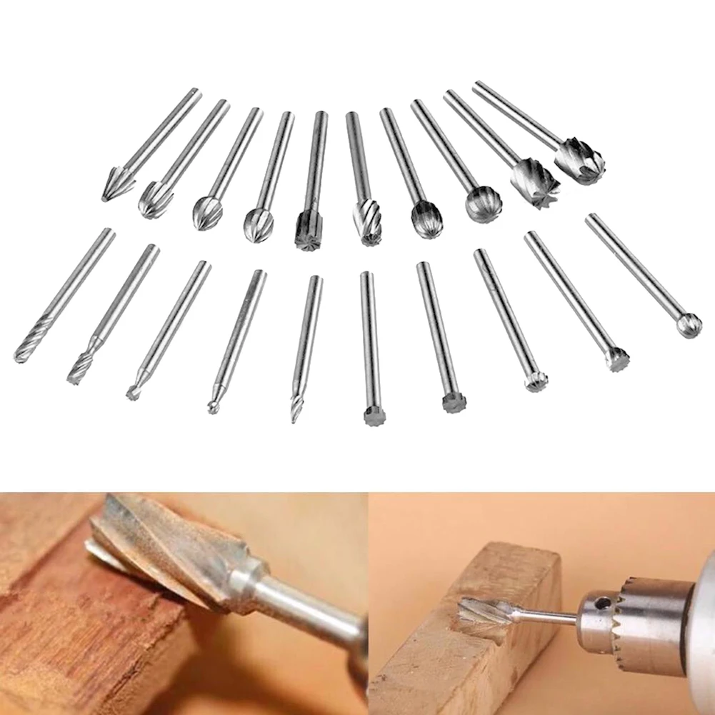 

20 PCS HSS Rotary Multi Tool Burr Routing Router Bit 1/8in Shank High Speed Steel Rotary Burr Mill Cutter Attachment for Dremel