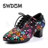 SWDZM Women Men Dance Shoes For Latin Modern Jazz Ballroom Dancing Shoes Salsa Practice Teacher Flower Rubber Shoe Cloth+PU 1