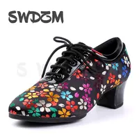 SWDZM Women Men Dance Shoes For Latin Modern Jazz Ballroom Dancing Shoes Salsa Practice Teacher Flower Rubber Shoe Cloth+PU 1
