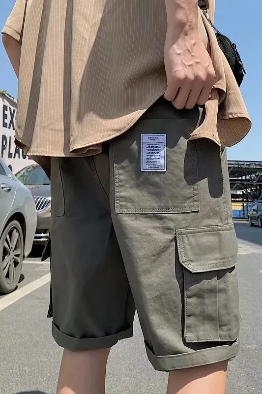 Hong Kong Street Styles Shorts Summer Loose Men's Jogging Short Pants Fitness Streetwear Multi-pocket Sport Hip Cargo Shorts