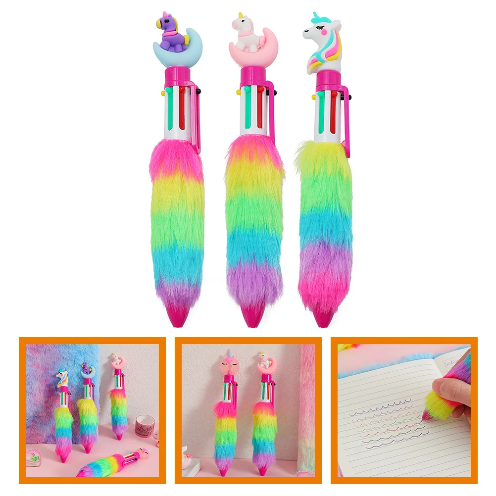 

3 Pcs Unicorn Ballpoint Pen Multicolor Fountain Pens Six Colors for Girls Multicolored Plush Fluffy