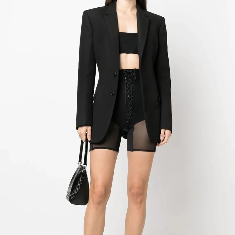 

2023 High-end Women's New Fashion Design High-rise Tummy Mesh Translucent Paneled Lace-up Shorts Y2K