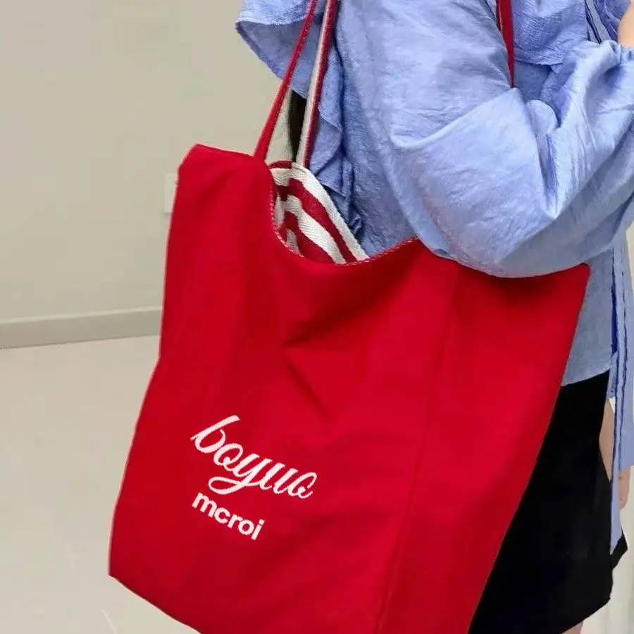 JIAERDI Retro Red Striped Canvas Bag For Women 2025 New Trendy Large Capacity Tote Bag Purse Ladies Vintage Shopping Handbag New