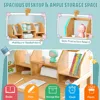 Kids Desk and Chair Set, Height Adjustable Bamboo Desk with Storage Hutch, Student Writing Computer Workstation for Bedroom 4