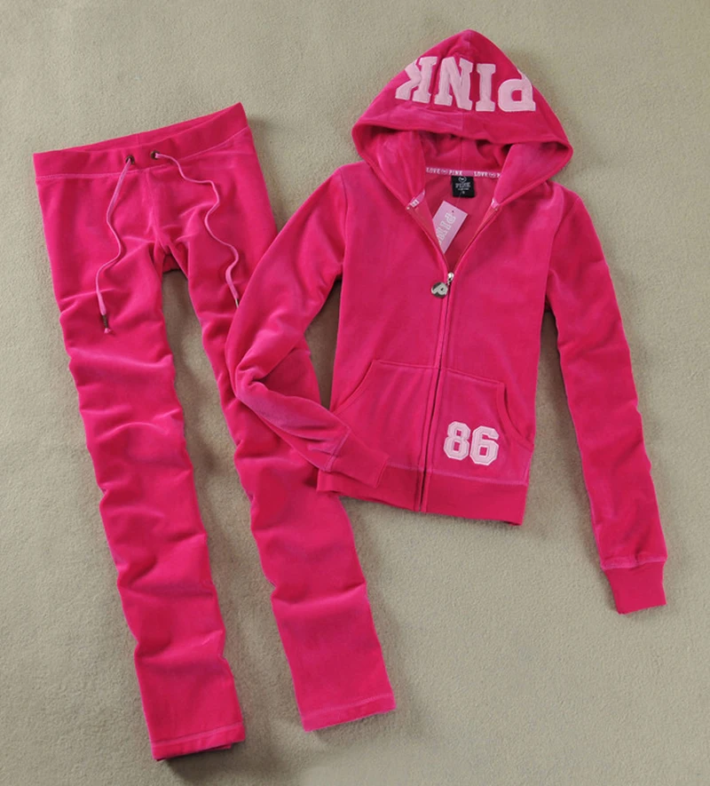 Y2K Women's Pink Velvet Tracksuit 2025 Spring/Autumn Women's Sweatshirt and Pants Sets Velvet Tracksuit Two Piece Sets 4