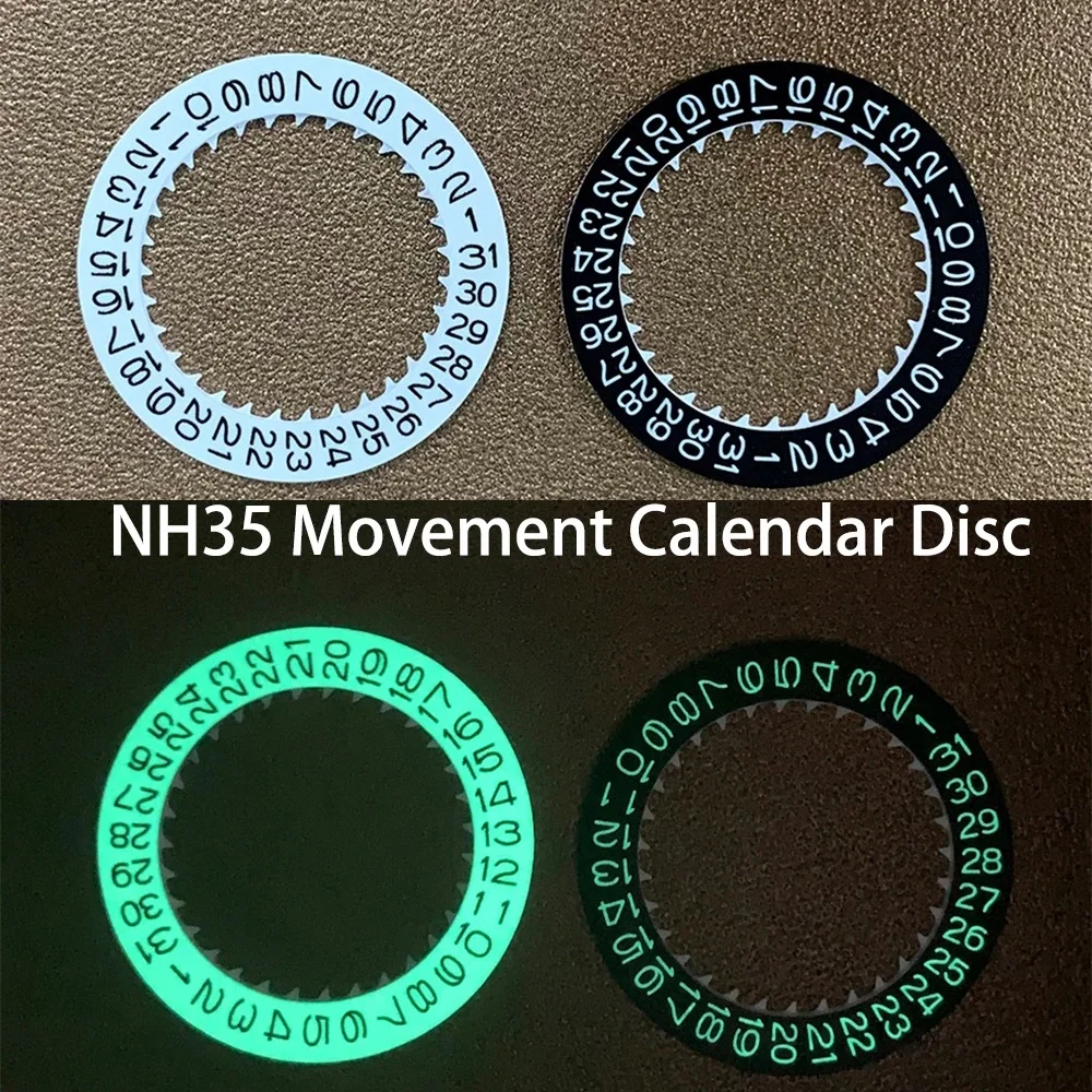 

for NH35 Movement Green Luminous Watch Calendar Disc Black/White Date Day Wheel Disc Watch Modification Part Accessories
