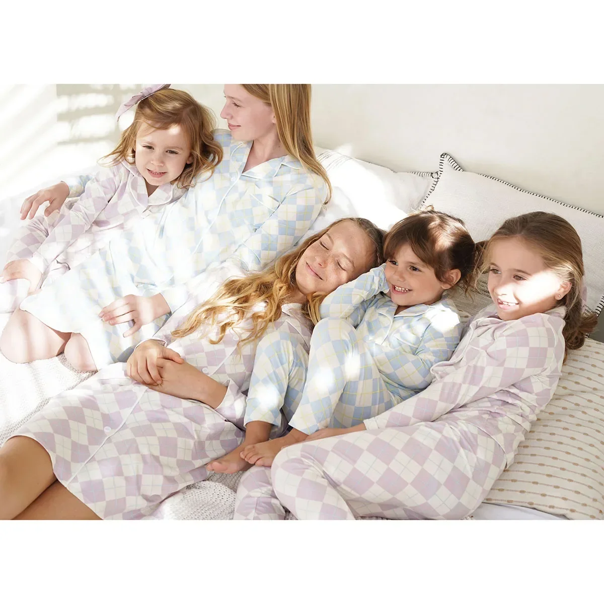 AP 2025 spring summer argyle plaid soft dress set footie pjs family matching clothing 4