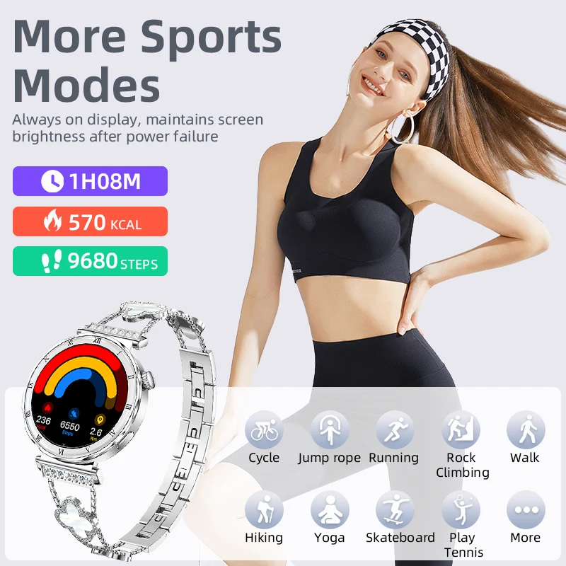 Women's Smart Watch 2026 New Fashion AMOLED Screen Bluetooth Call Custom Dials Female Health Monitoring Ladies Sports Smartwatch 4